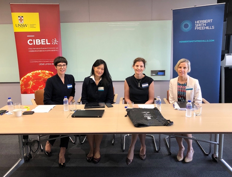 CIBEL Centre Co-director Professor Deborah Healey (R1) with Ms Nicola Yeomans (L1), Ms Winnie Ching (L2) and Ms Adelaide Luke (R2).