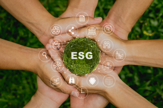 ESG icon concept in the people hand for environmental, social, and governance by using technology of renewable resources to reduce pollution and carbon emission . in sustainable and ethical business on the Network connection