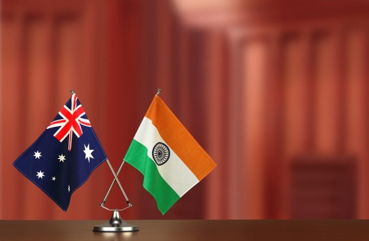 Australian and Indian flag in conference room 