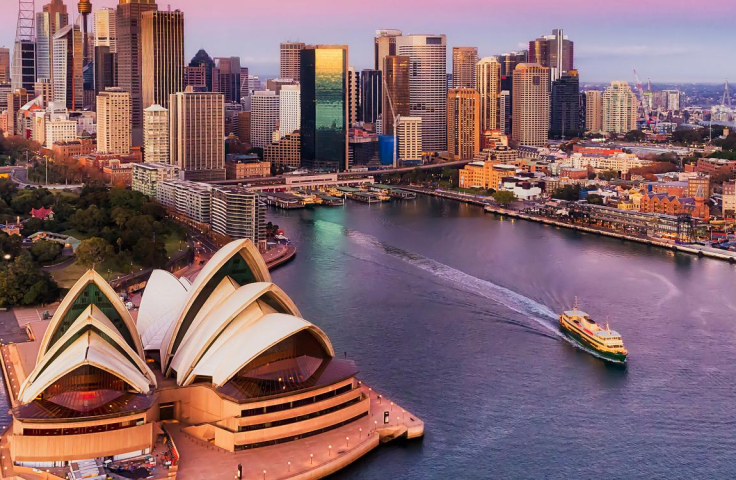 image of sydney opera house and city at dawn