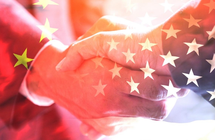 image for handshake with China and America flag at the background