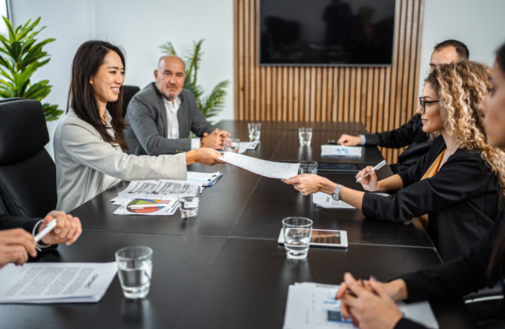 Receiving business documents in the office at the meeting