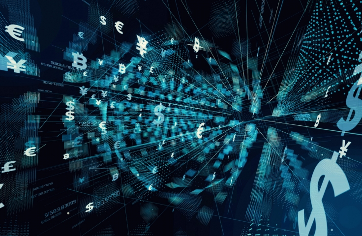 Financial technology concept and digital currency background